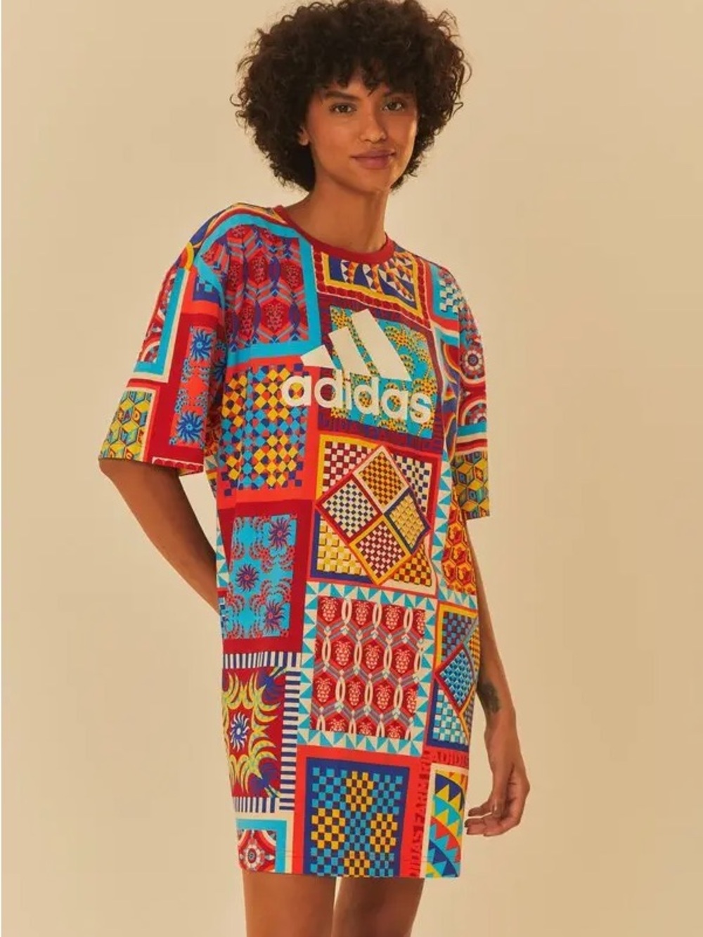 FARM Rio All Over Print Slim T-shirt Dress Adidas Collab Women's Size M - Picture 7 of 13